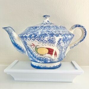 Molly Dallas Rooster Blue Spatterware Farmhouse Teapot